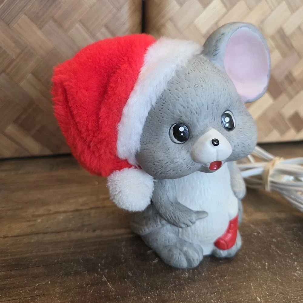 Vintage Ceramic Christmas Mouse Night Light 6.25